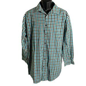 JF J Ferrar Slim Fit Button Up Shirt XL White Checkered Long Sleeves Cotton
